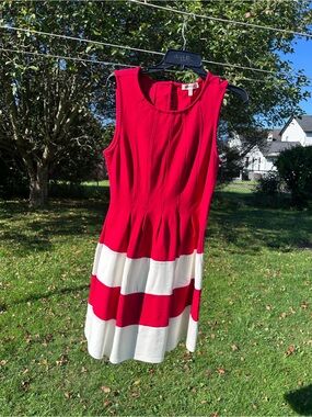 Monteau Red and White Striped Sleeveless Fit-and-Flare Mini Dress